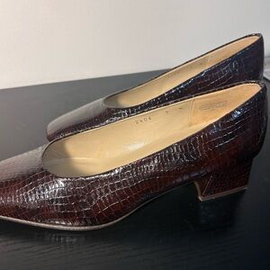 Etienne Aigner Dark Brown Croc-Embossed Heels